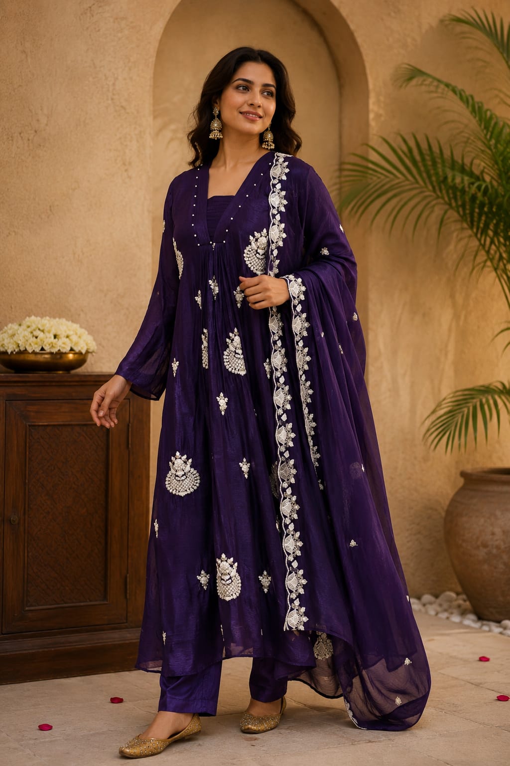 Premium Chinon Very Elegant Tiny Cut-Dana Embroidered Flowy Anarkali Full Suit Set With Dupatta- 15239