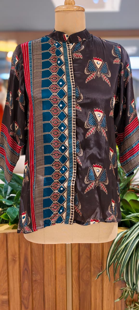 Colorful Multi Floral Prints Flowy Crepe Casual Wear Shirt- 15643