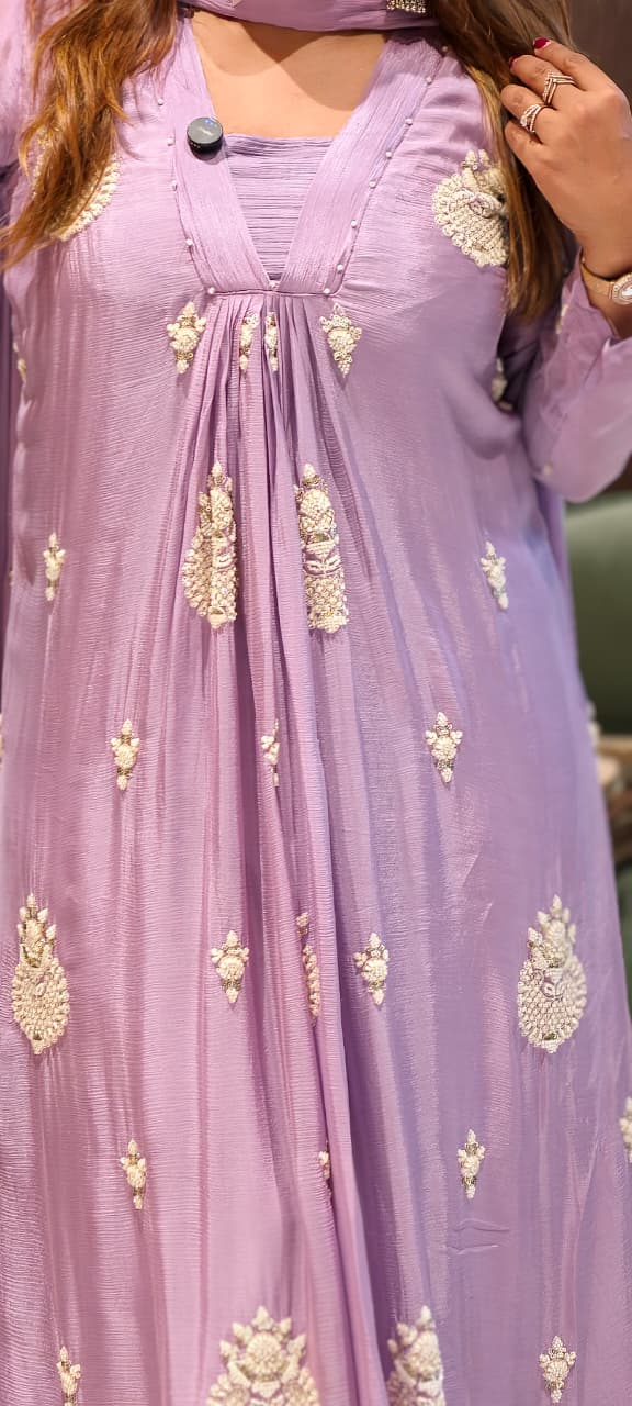 Premium Chinon Very Elegant Tiny Cut-Dana Embroidered Flowy Anarkali Full Suit Set With Dupatta- 15239
