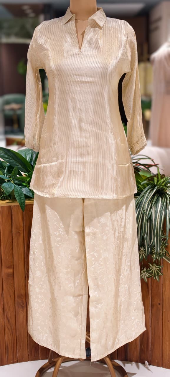Digital Figure Printed Premium Overlay Side Knots Tissue Co-Ord Set- 15630