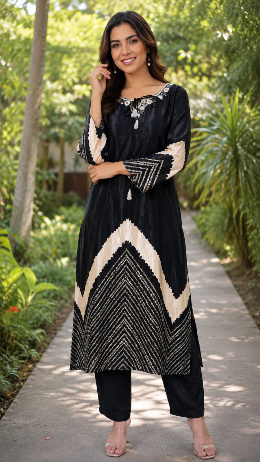 Gajji Silk Blend Dual-Tone Shibori Tie-Dye Kurta Pant Set with Intricate Neck Embroidery- 15738