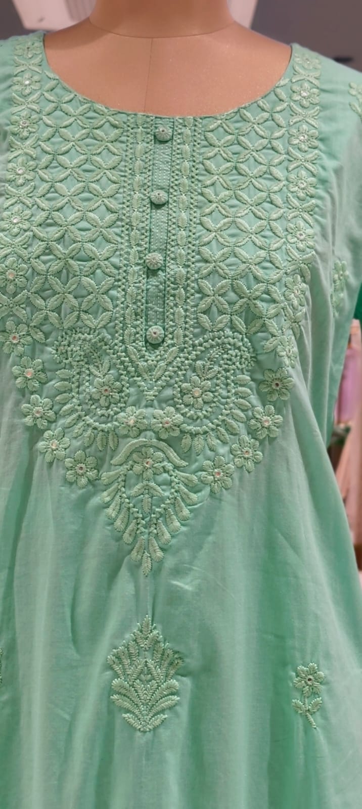 Chikankari Thread Embroidered Yoke Cotton Straight Full Suit Set With Dupatta- 15649