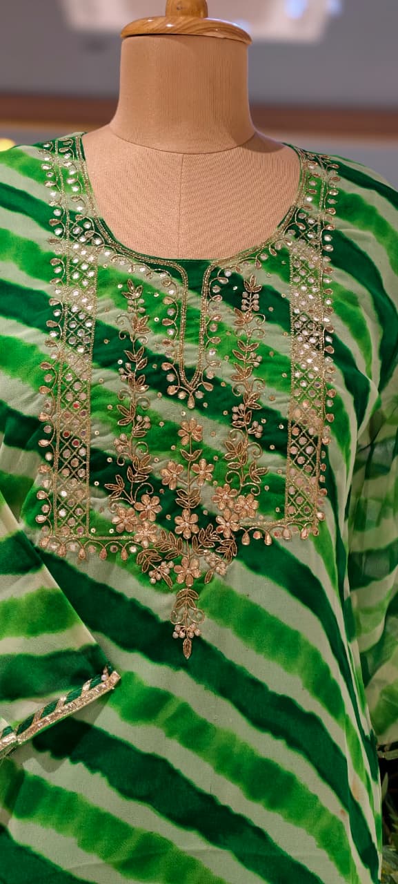 Gotta Work Neckline With Yoke Lehriya Georgette Kurtis