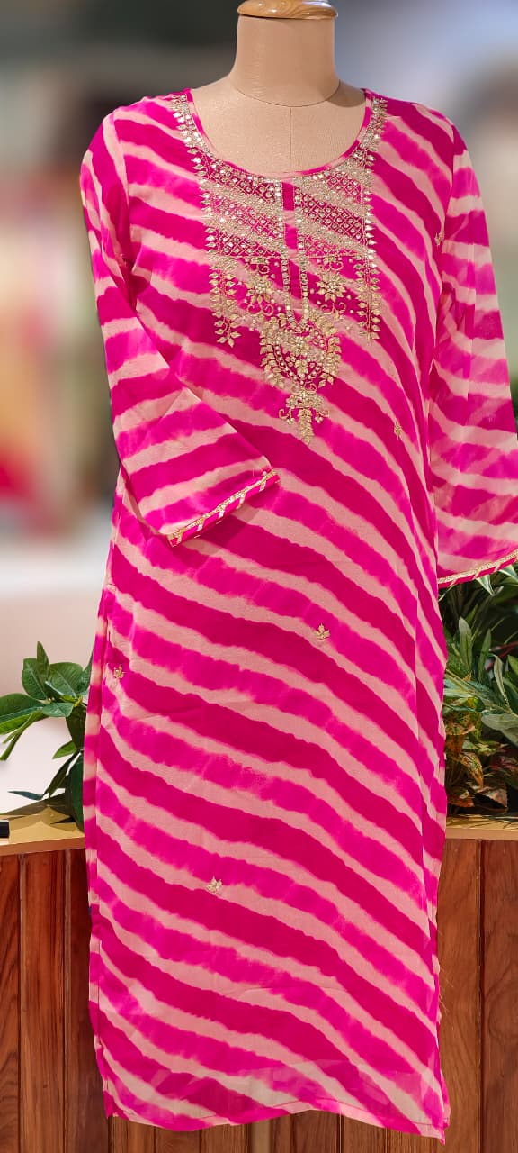 Vibrant Leheriya Zardosi & Gotta Yoke Festive Georgette Kurti