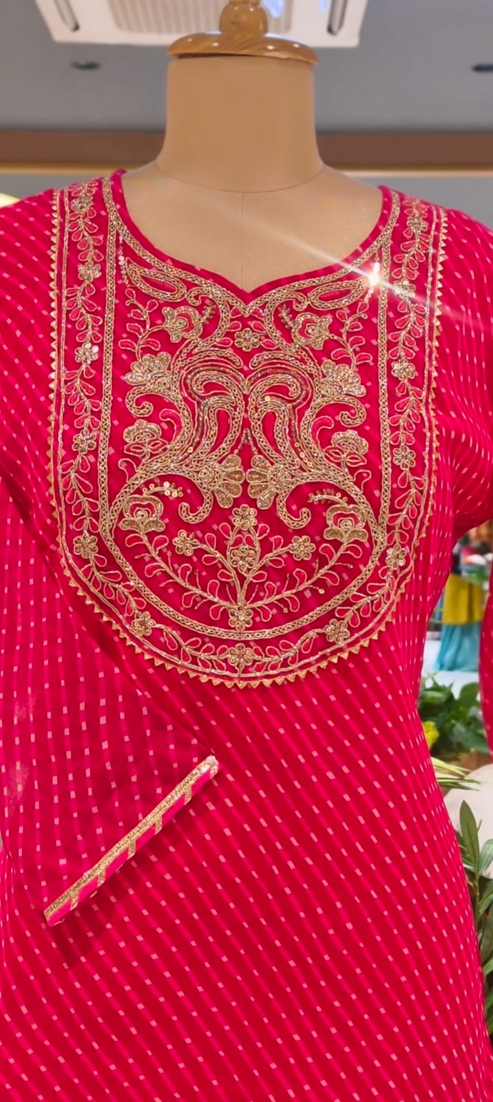 Vibrant Leheriya Zardosi & Gotta Yoke Festive Georgette Kurti