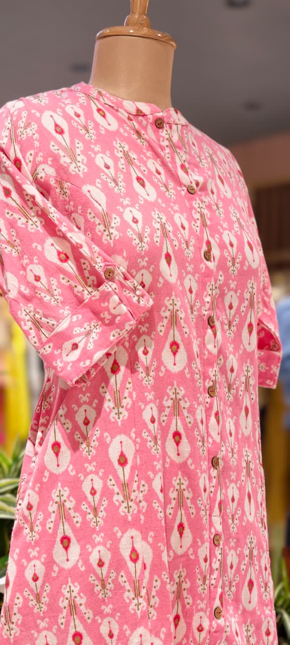Printed Floral Manderian collar Aline Only Kurti With Pockets 15697