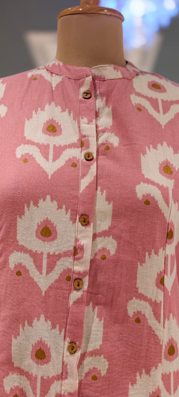 Manderian Collar Printed Light Shade Cotton Kurti Only- 15697