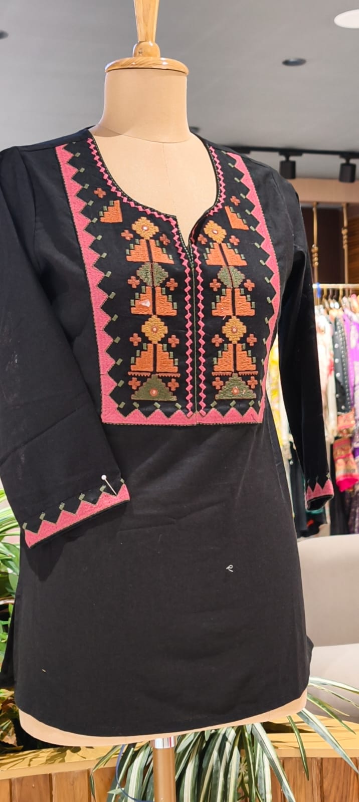 Abstract Nomad Thread Stitch Cotton Short Kurti Only- 15717