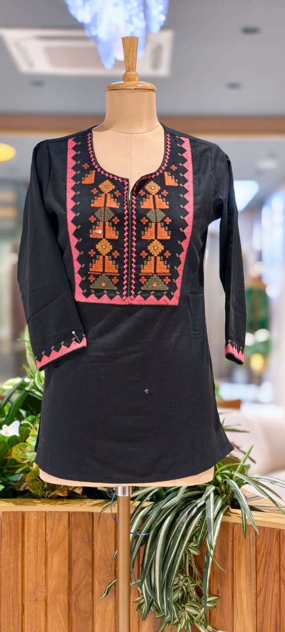 Abstract Nomad Thread Stitch Cotton Short Kurti Only- 15717