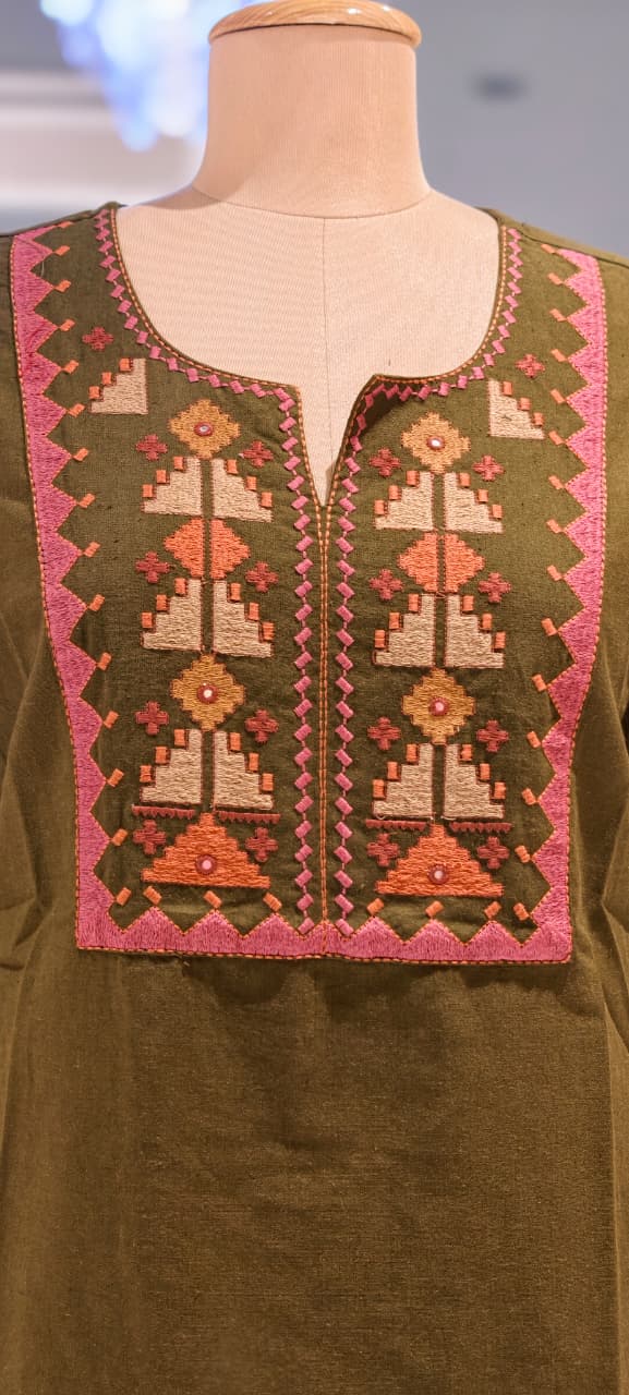 Abstract Nomad Thread Stitch Cotton Short Kurti Only- 15717