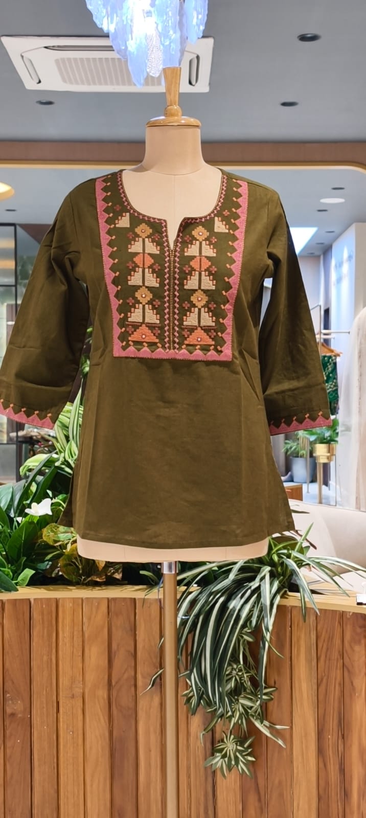 Abstract Nomad Thread Stitch Cotton Short Kurti Only- 15717