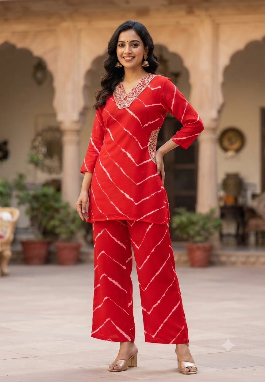 Meher Vibrant Machine Embroidered Neckline & Side Pockets Georgette Co-Ord Set-15481
