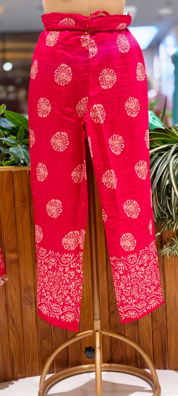 Premium Pink & Green Floral Block Motifts Ethnic A-Line Kurta Pant Set- 15836