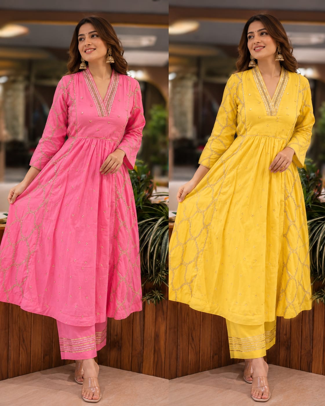 Graceful Embroidered Anarkali Kurta Set with Matching Pants – Elegant Ethnic Wear for Festive Occasion Mul Cotton Fabric--15818