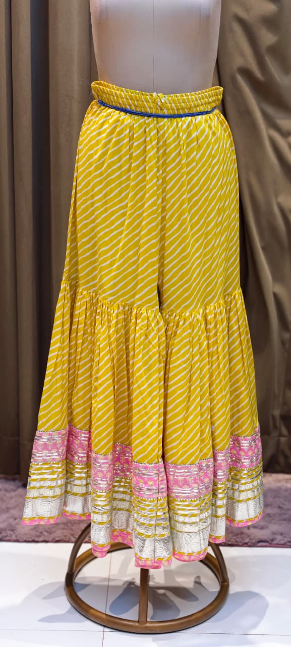 Pure Cottom Elegant Gotta Patti Work Floral Block Prints Ethnic Wear Full Suit Set With Dupatta & Heavy Sharara Bottom- 15837