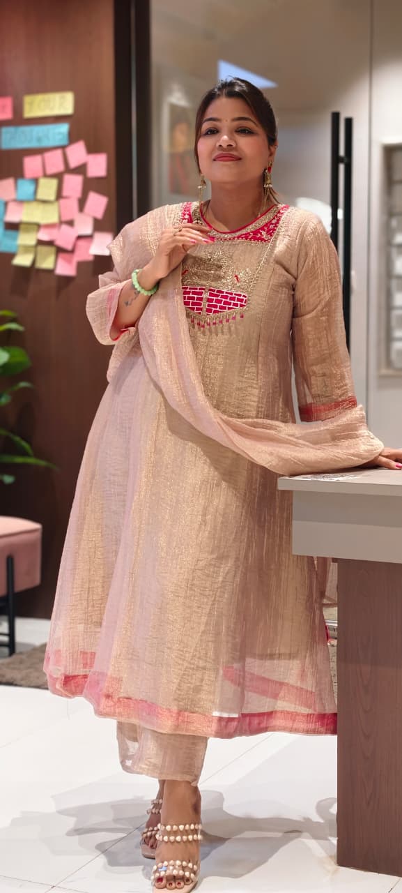 Graceful Pastel Ethnic Kurta with Statement Embroidered Neckline Salsa A-Line Full Suit Set With Dupatta- 15765