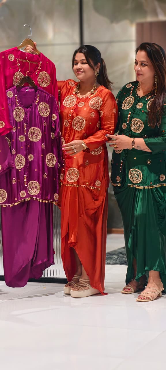 Heavy Handwork Premium Gotta With Sequin & Pearl Elegance Modal Satin Festive Co-Ord Set With Drape Skirt Bottom- 15854