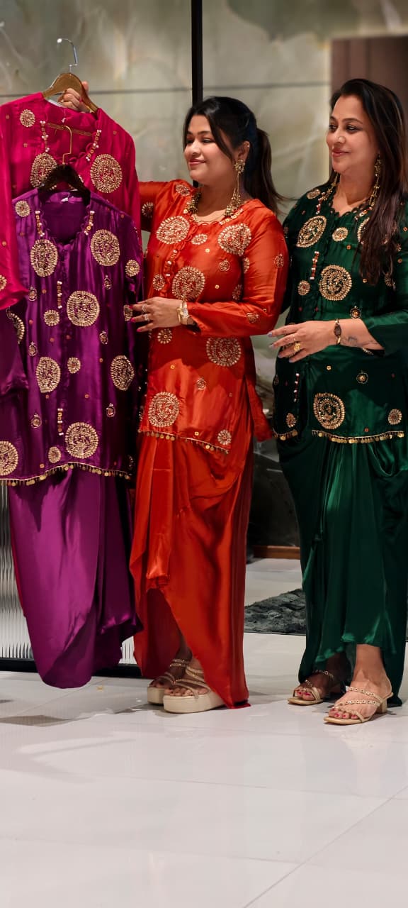 Heavy Handwork Premium Gotta With Sequin & Pearl Elegance Modal Satin Festive Co-Ord Set With Drape Skirt Bottom- 15854
