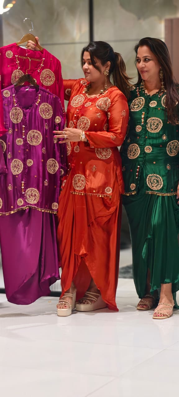 Heavy Handwork Premium Gotta With Sequin & Pearl Elegance Modal Satin Festive Co-Ord Set With Drape Skirt Bottom- 15854