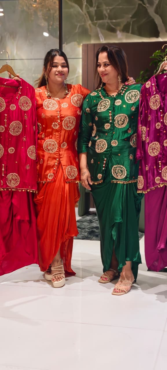 Heavy Handwork Premium Gotta With Sequin & Pearl Elegance Modal Satin Festive Co-Ord Set With Drape Skirt Bottom- 15854