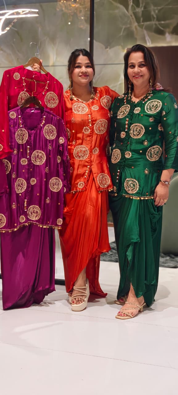 Heavy Handwork Premium Gotta With Sequin & Pearl Elegance Modal Satin Festive Co-Ord Set With Drape Skirt Bottom- 15854