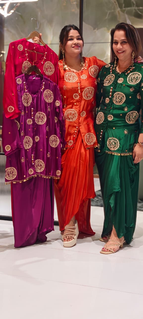 Heavy Handwork Premium Gotta With Sequin & Pearl Elegance Modal Satin Festive Co-Ord Set With Drape Skirt Bottom- 15854