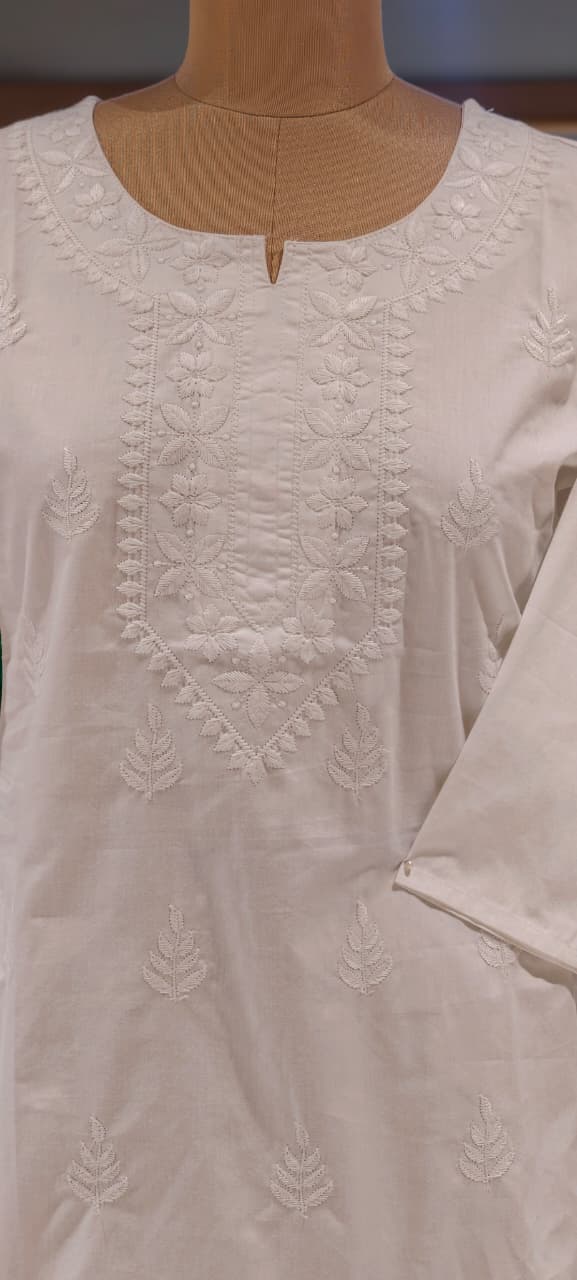 Royal Awadh Intricate Thread Embroidery Cotton Kurti Only- 15871