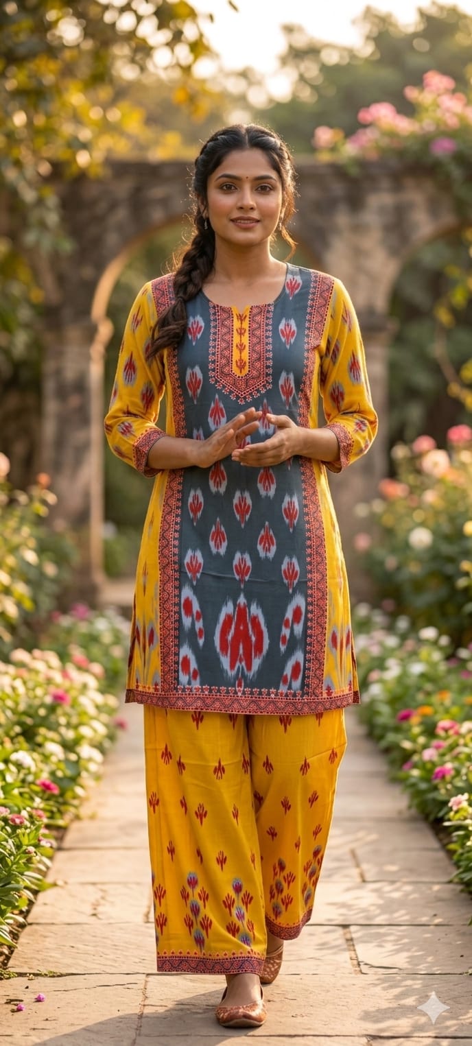 Lean Fit Elegant Printed Muslin Cord Set-RB888 Kindily Order Next Size