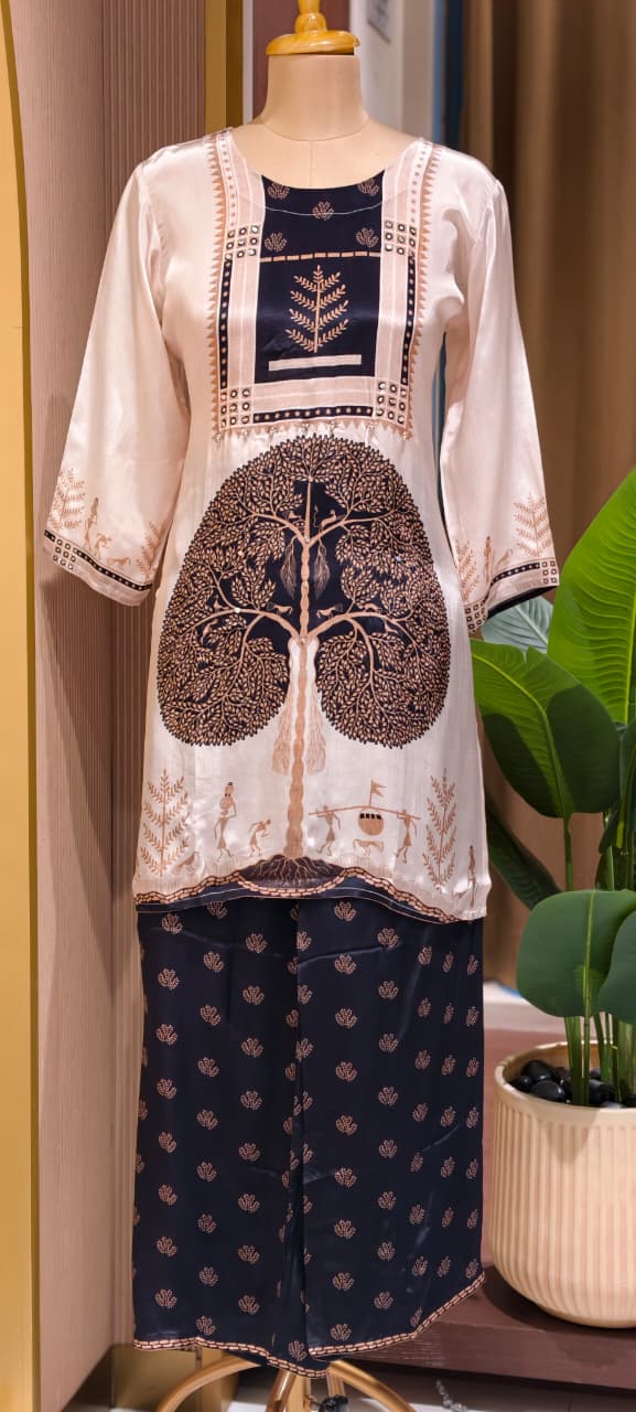 Humming Tree Inspired Artisnal Print Flowy Crepe Co-Ord Set- 15239