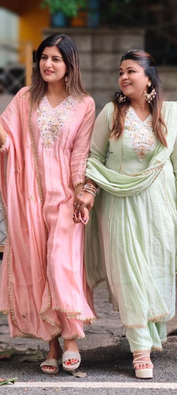 Elegant Intricate Embroidery Golden Lace Touch Mul-Chanderi A-Line Full Suit Set With Dupatta- 15791