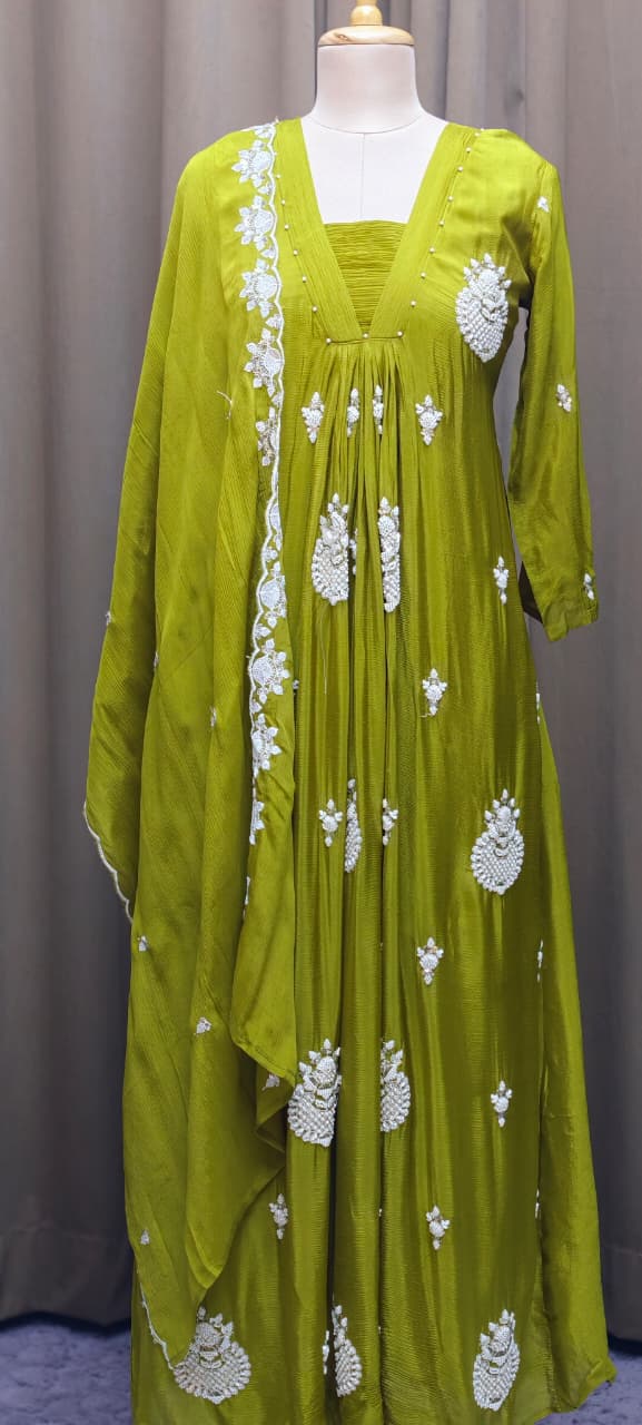 Premium Chinon Very Elegant Tiny Cut-Dana Embroidered Flowy Anarkali Full Suit Set With Dupatta- 15239