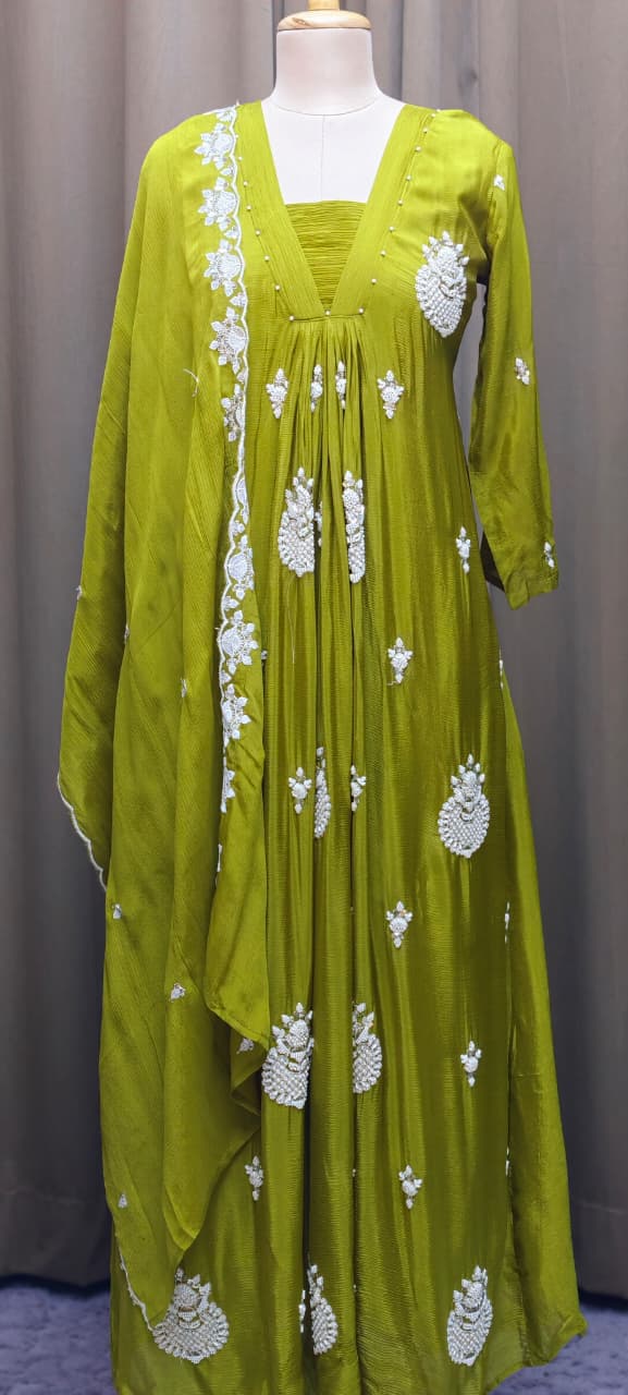Premium Chinon Very Elegant Tiny Cut-Dana Embroidered Flowy Anarkali Full Suit Set With Dupatta- 15239