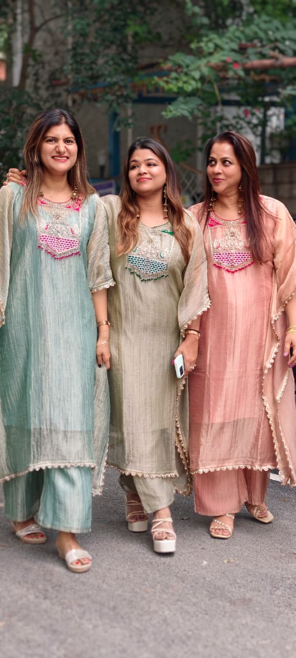 Dabka Contrasted Embroidered Tassel Yoke Premium Salsa Fabric Kaftan With Matching Bottom- 15972
