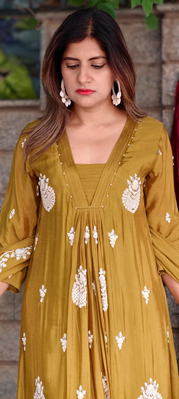 Premium Chinon Very Elegant Tiny Cut-Dana Embroidered Flowy Anarkali Full Suit Set With Dupatta- 15239