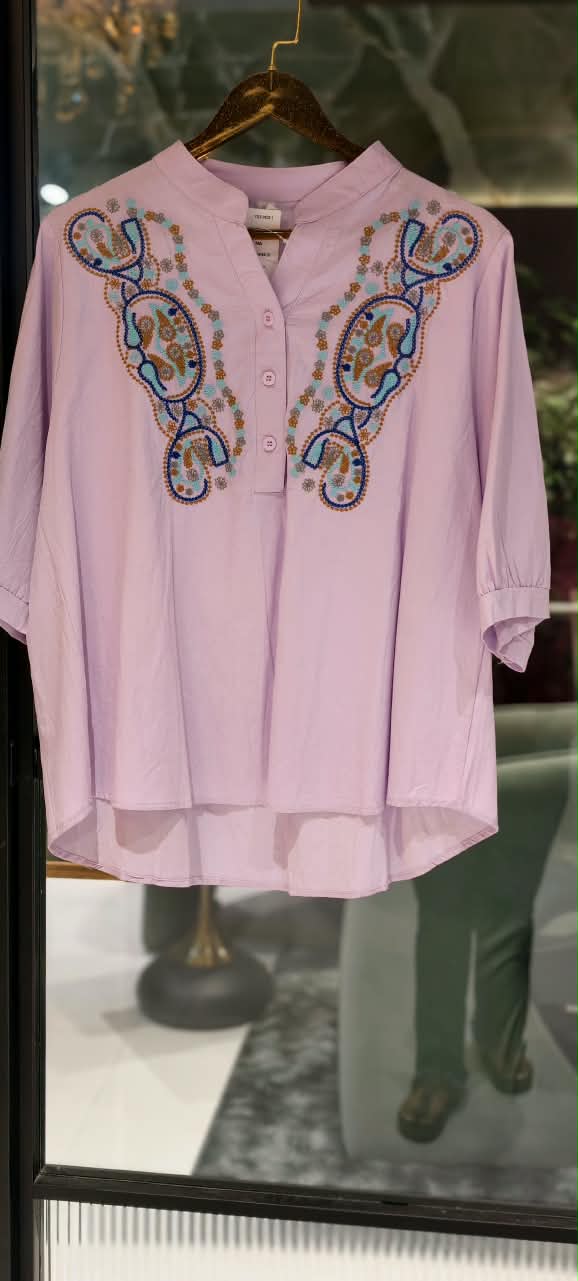Elegant Paisley Embroidered Cotton Shirt-15130