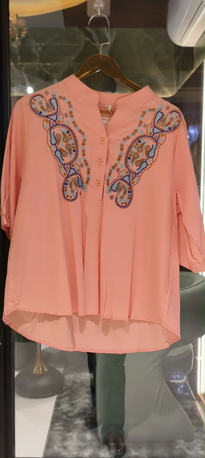 Elegant Paisley Embroidered Cotton Shirt-15130