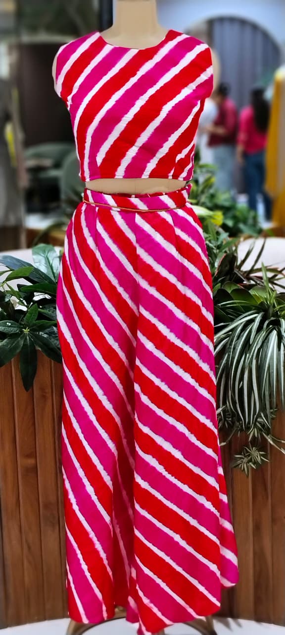 Festive Elegance Vibrant Leheriya Buster With Detechable Outer & Palazzo Bottom- 16069