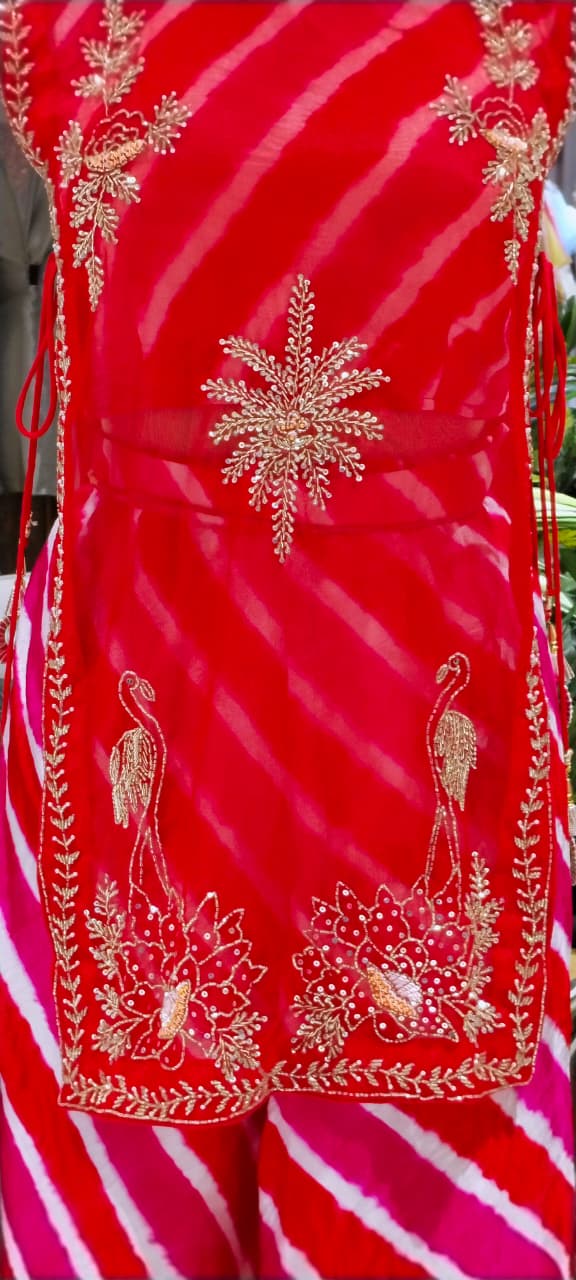 Festive Elegance Vibrant Leheriya Buster With Detechable Outer & Palazzo Bottom- 16069