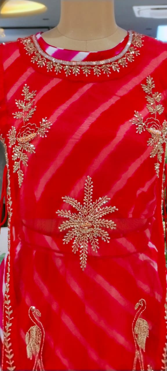 Festive Elegance Vibrant Leheriya Buster With Detechable Outer & Palazzo Bottom- 16069