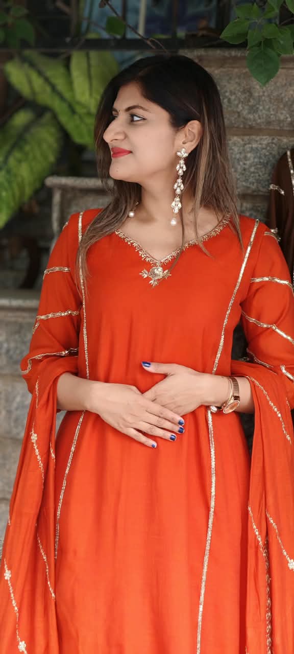 Shiny Cut-Dana With Sequin Linear Plackets Surat Mul-Chanderi A-Line Full Suit Set With Dupatta- 16081