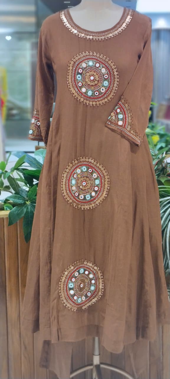 Heritage Intricate Mirror Tribal-Inspired Embroidery and Artisan Detailing Mul-Chanderi A-line Full Suit Set With Dupatta-16109