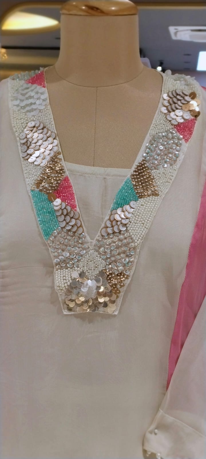 Handcrafted Neck Embroidery Royal Pastel Multicolor Panelled Kurta Pant With Inner- 15850