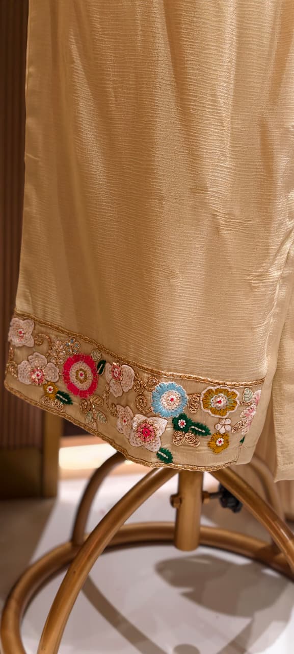 Multicolor Vibrant Floral Intricate Embroidery Light Shade Chinon Co-Ord Set- 15244