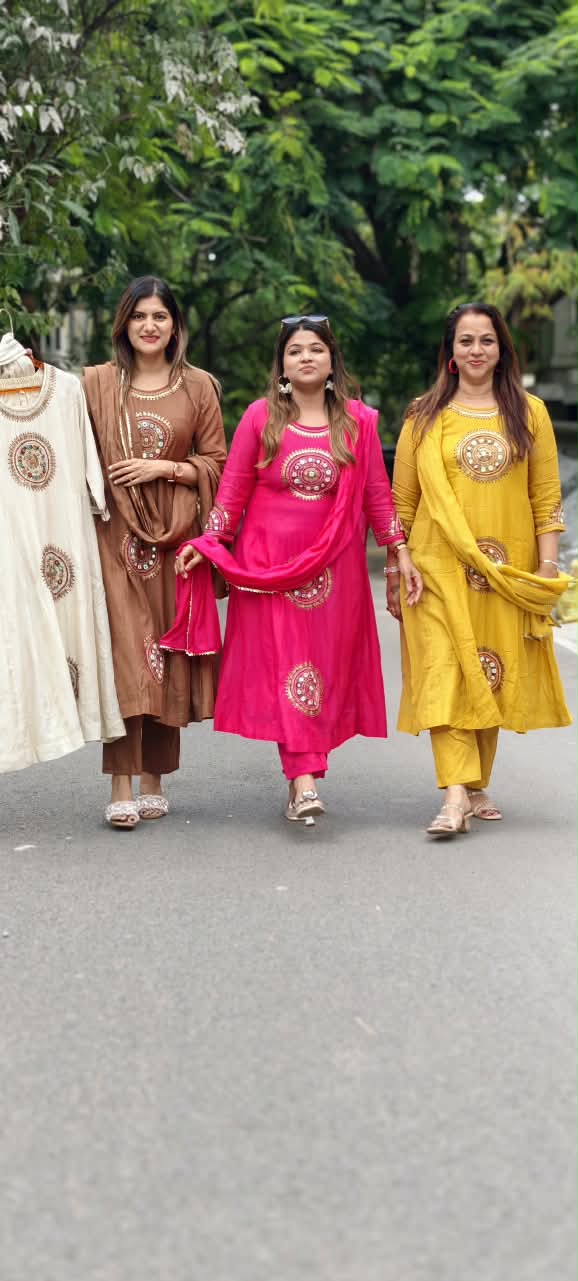 Heritage Intricate Mirror Tribal-Inspired Embroidery and Artisan Detailing Mul-Chanderi A-line Full Suit Set With Dupatta-16109