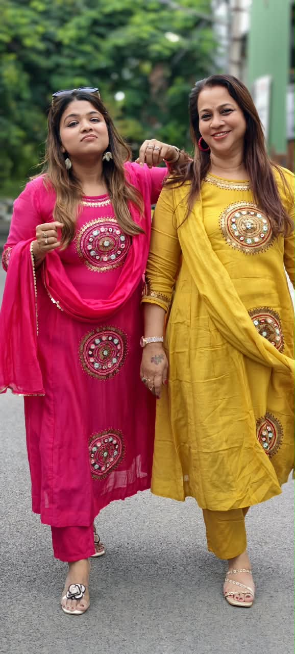 Heritage Intricate Mirror Tribal-Inspired Embroidery and Artisan Detailing Mul-Chanderi A-line Full Suit Set With Dupatta-16109