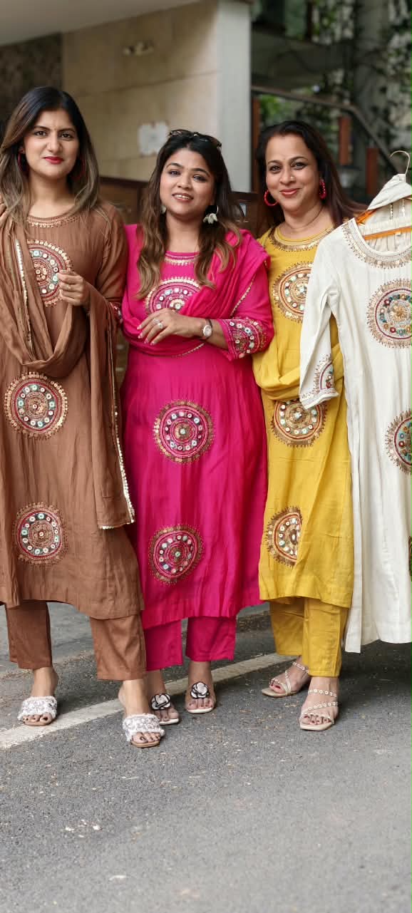 Heritage Intricate Mirror Tribal-Inspired Embroidery and Artisan Detailing Mul-Chanderi A-line Full Suit Set With Dupatta-16109