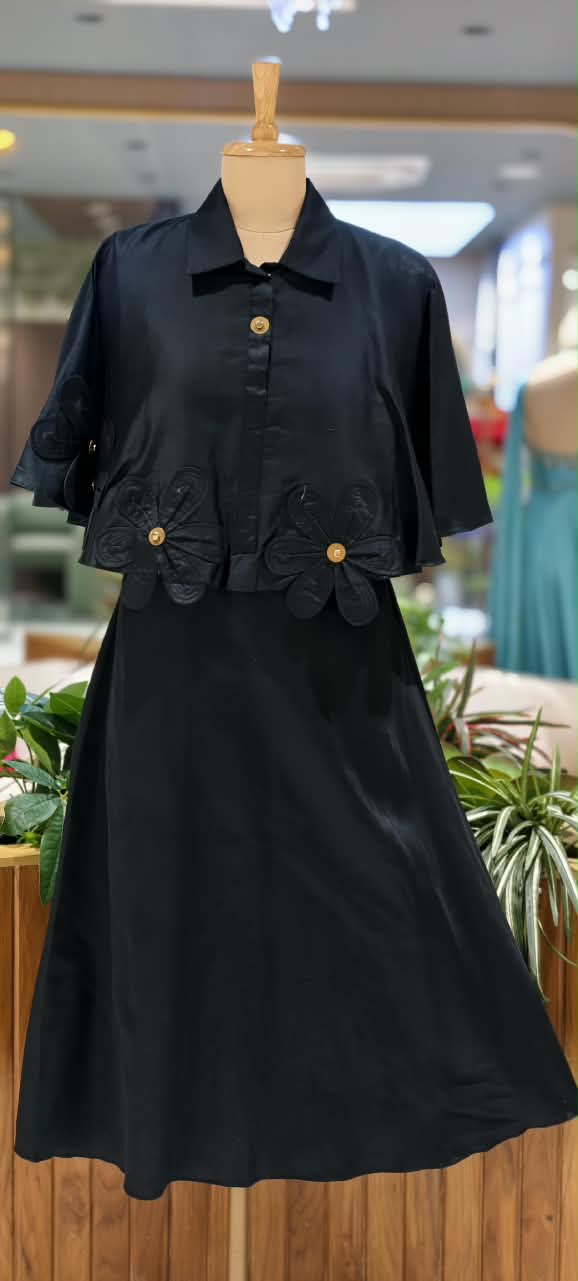 Glaze Cotton Western Style Stylish Floral Cut-Work Stunning Buttoned Accent Frock-15842