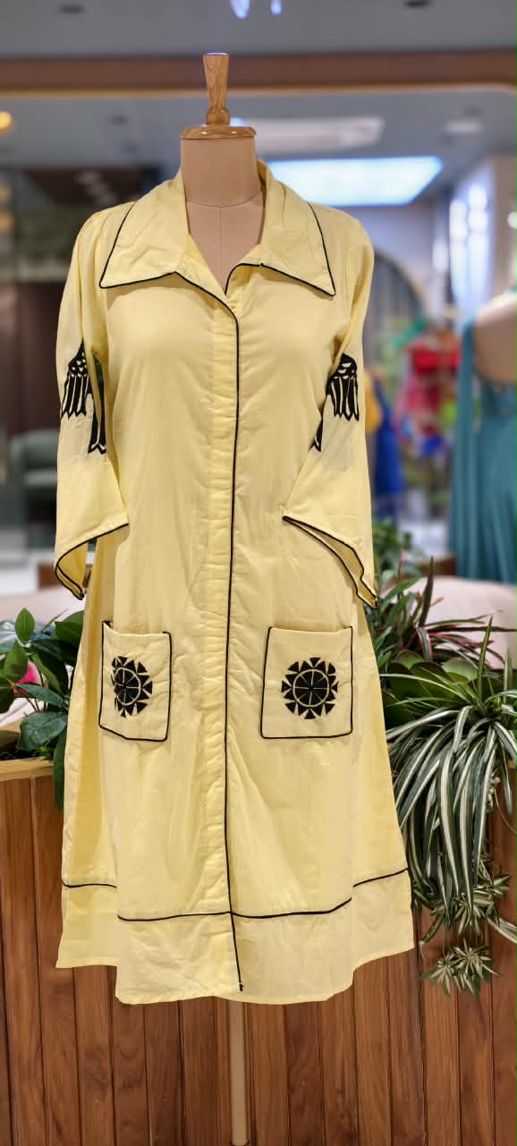 Summer Graceful Shade Bold Embroideries Collared Imported Wetsern Dress- 15825