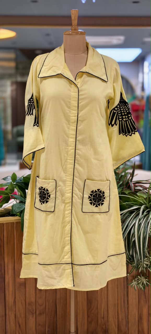 Summer Graceful Shade Bold Embroideries Collared Imported Wetsern Dress- 15825