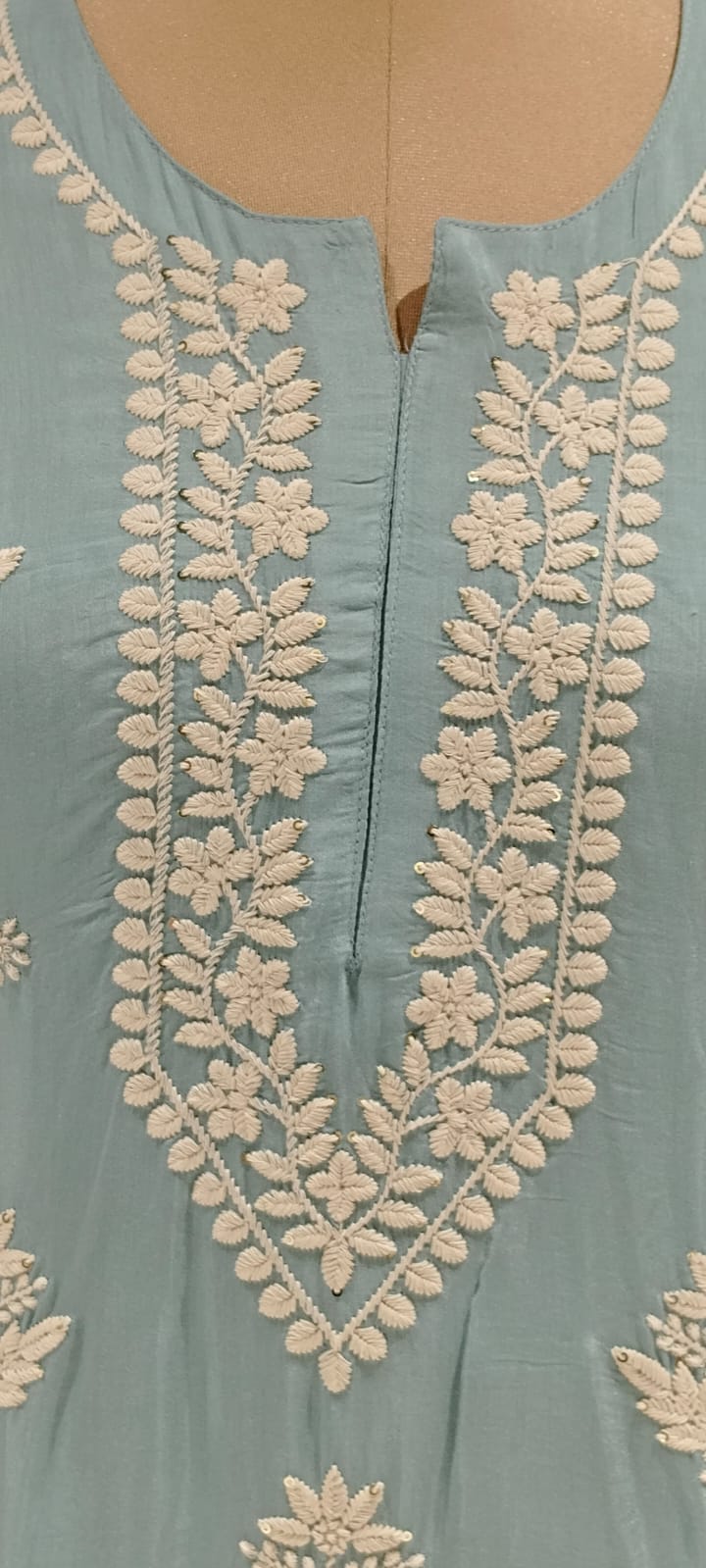 Chikankari Thread Embroidered Pastel Shades Full Suit Set With Dupatta In Muslin Fabric- 16091